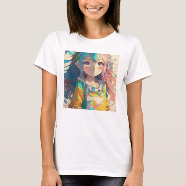 Beautiful Colorful Anime Girl T-Shirt (Front)