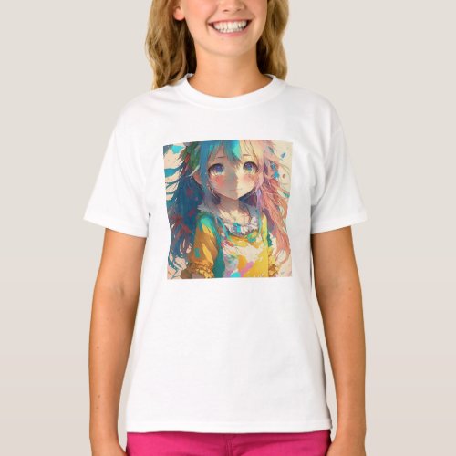 Beautiful Colorful Anime Girl T_Shirt