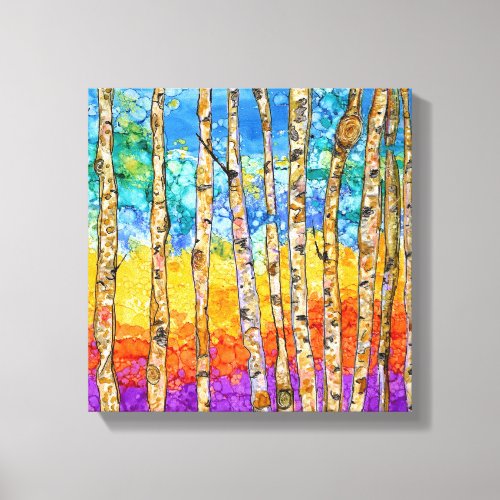 Beautiful  Colorful Aspen Trees Canvas 12x12
