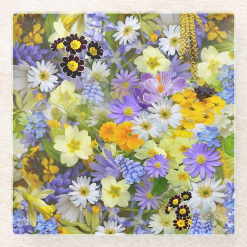 Beautiful Colorful Bed of Flowers Glass Coaster