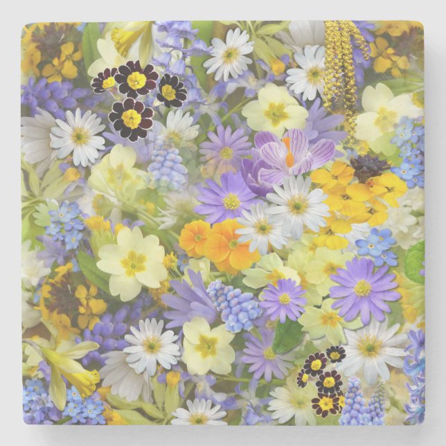 Beautiful Colorful Bed of Flowers Stone Coaster (Front)