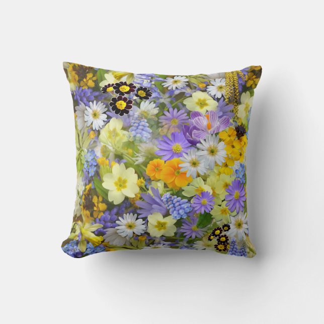 Beautiful Colorful Bed of Flowers Throw Pillow (Front)