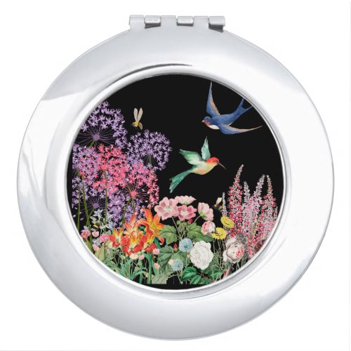 Beautiful colorful birds and wildflower  compact mirror