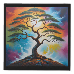 Beautiful Colorful Bonsai Tree Zen Scene Faux Canvas Print
