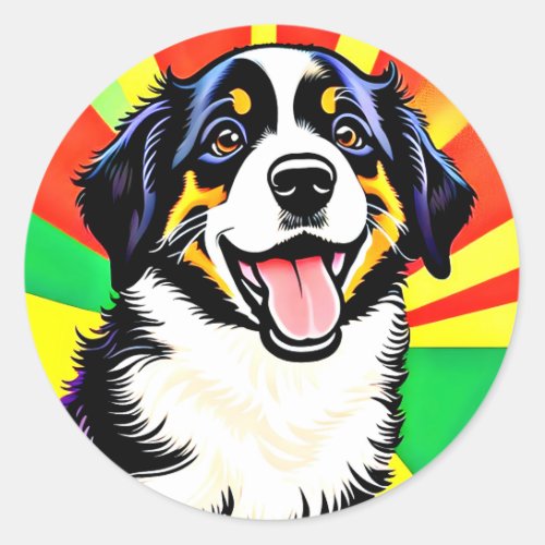 Beautiful Colorful Border Collie Puppy Dog Classic Round Sticker