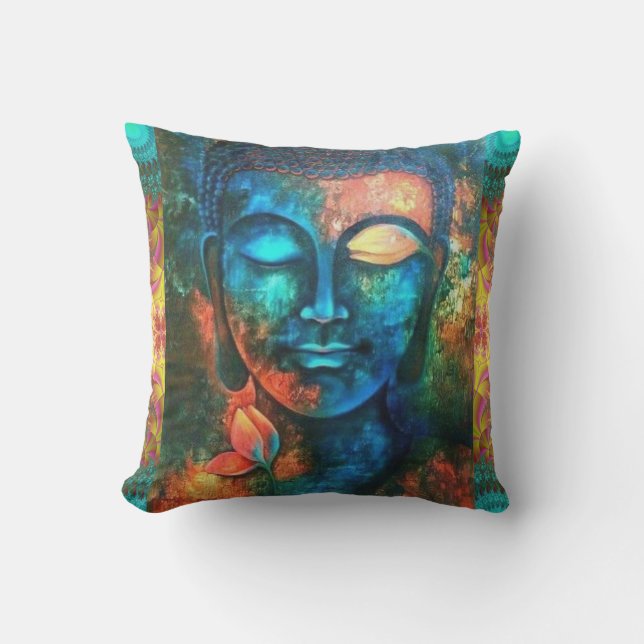 Beautiful Colorful Buddha Outdoor Pillow (Front)