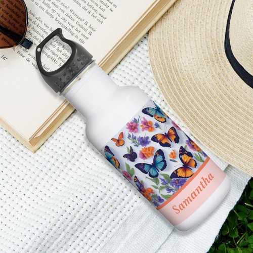 Beautiful colorful Butterflies and Flowers  Stainless Steel Water Bottle