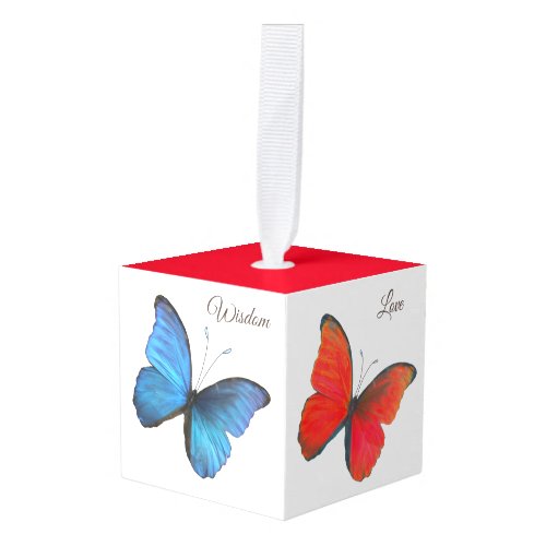 Beautiful Colorful Butterflies &amp; Calligraphy Cube Ornament