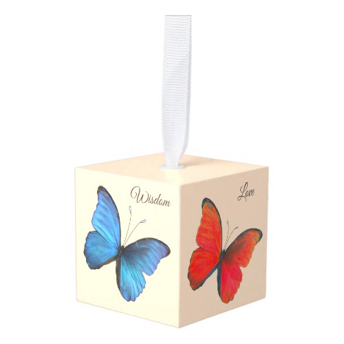 Beautiful Colorful Butterflies &amp; Calligraphy Cube Ornament