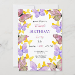 Beautiful Colorful Butterfly Birthday Party Invitation