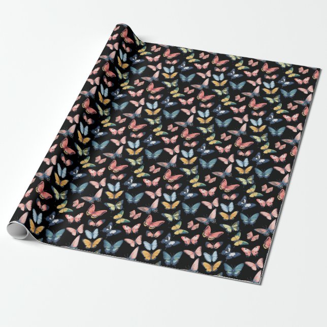 Beautiful Colorful Butterfly Print Wrapping Paper (Unrolled)