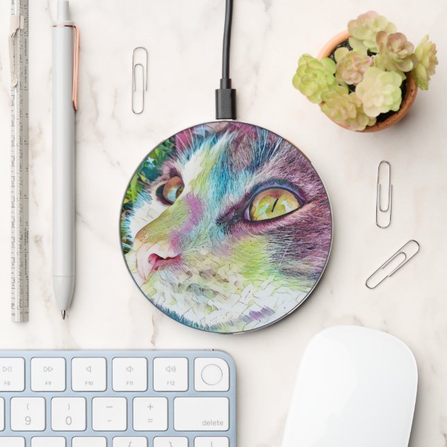 Beautiful Colorful Cat Art Charger (Desk)