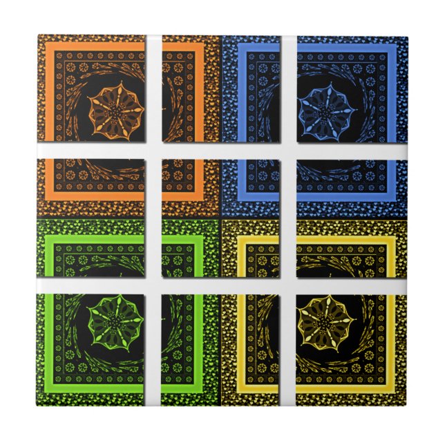 Beautiful colorful checkered geometrical stripes tile (Front)