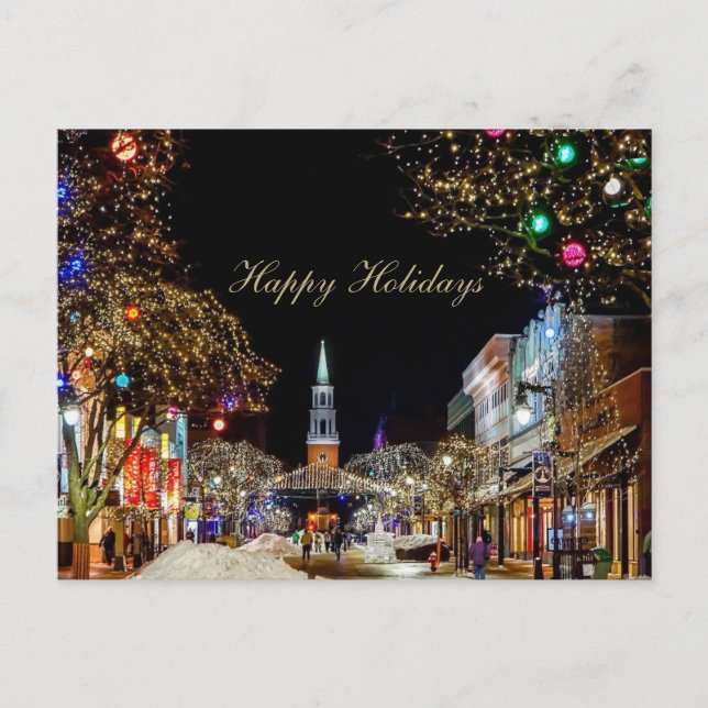 Beautiful Colorful  Christmas City Night Invitation Postcard (Front)