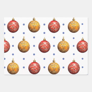 Beautiful Colorful Christmas Ornaments on White Wrapping Paper Sheets