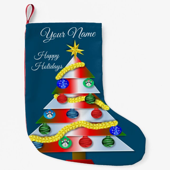 Beautiful Colorful Christmas Tree Blue Small Christmas Stocking (Front)