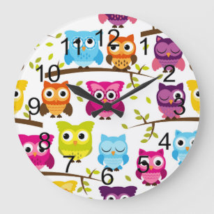 Beautiful Colorful Custom Owl Large Clock