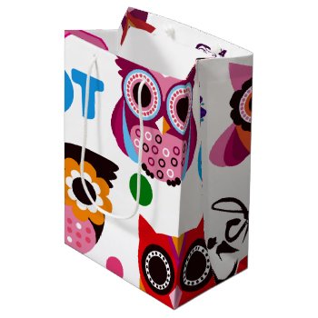 Beautiful Colorful Custom Owl Medium Gift Bag by Hoot_Hoot at Zazzle