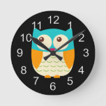 Beautiful Colorful Custom Owl Round Clock at Zazzle