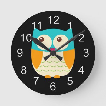 Beautiful Colorful Custom Owl Round Clock by Hoot_Hoot at Zazzle