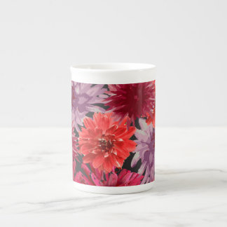 beautiful colorful Dahlias decorate this bone chim China Mug