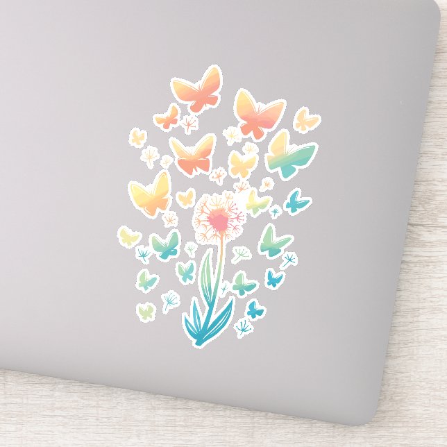 BEAUTIFUL COLORFUL DANDELION FLOWER AND BUTTERFLIE STICKER (Detail)