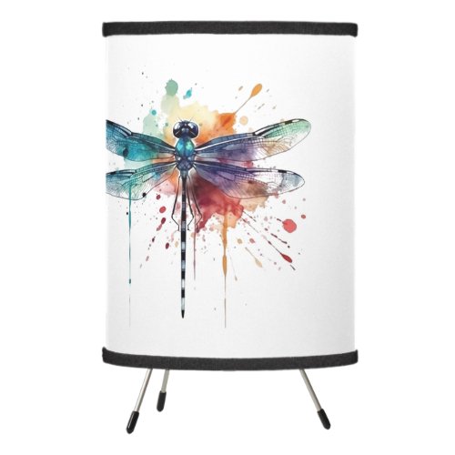 Beautiful colorful dragonfly in flight water color tripod lamp
