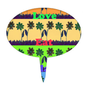 Beautiful colorful Eat Love Play text Floral Pop  Cake Topper