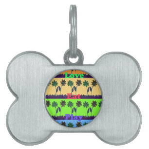 Beautiful colorful Eat Love Play text Floral Pop Pet Name Tag