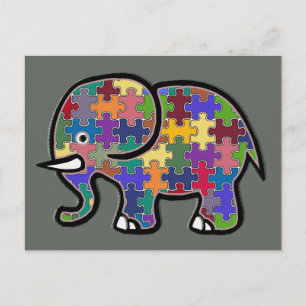 beautiful colorful elephant puzzle postcard