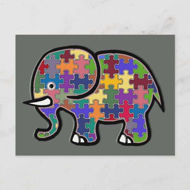 beautiful colorful elephant puzzle postcard (Front)
