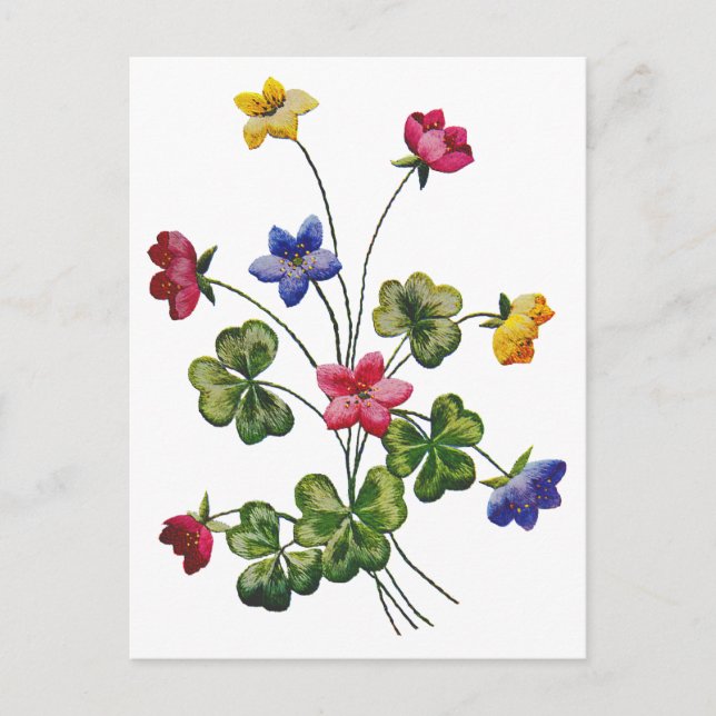 Beautiful Colorful Embroidered Wood Sorrel Postcard (Front)