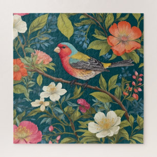 Beautiful Colorful Finch Bird Botanical Jigsaw Puzzle