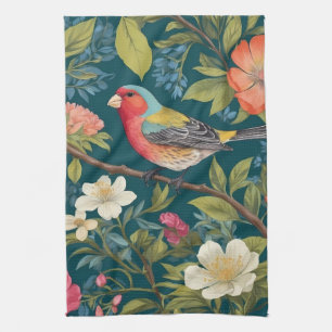 Beautiful Colorful Finch Bird Botanical Kitchen Towel