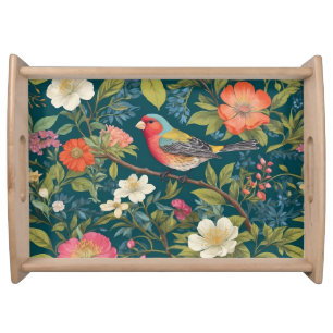 Beautiful Colorful Finch Bird Botanical Serving Tray