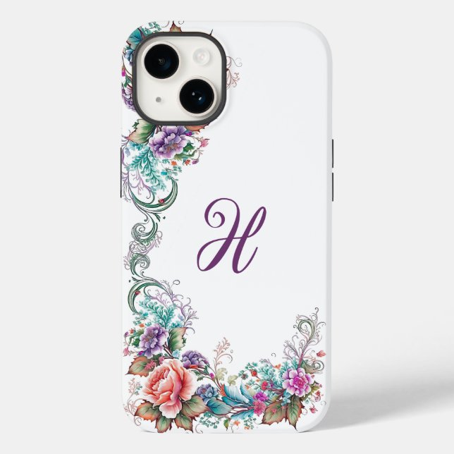 Beautiful Colorful Floral Monogrammed Case-Mate iPhone Case (Back)
