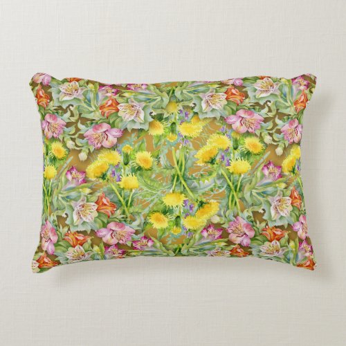 Beautiful Colorful Floral Pattern Pink Yellow  Accent Pillow