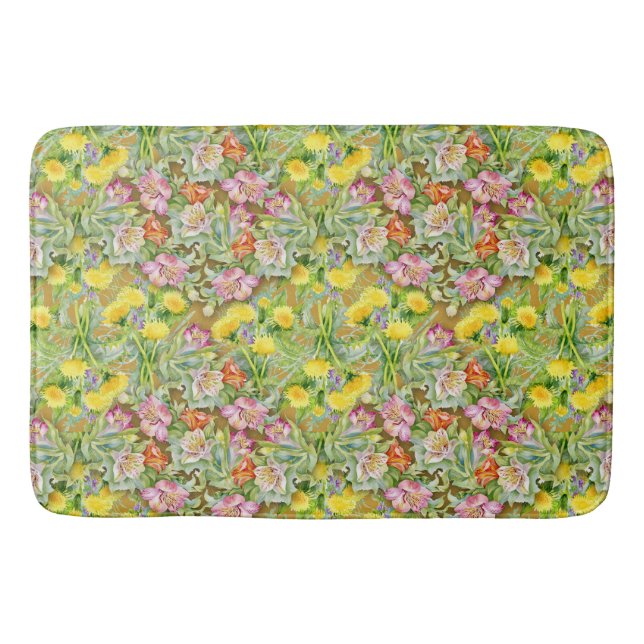 Beautiful Colorful Floral Pattern Pink Yellow  Bath Mat (Front)