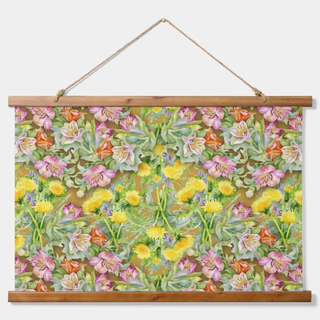 Beautiful Colorful Floral Pattern Pink Yellow  Hanging Tapestry (Front)