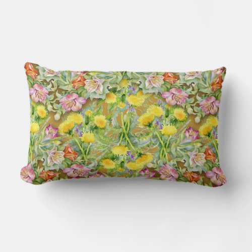 Beautiful Colorful Floral Pattern Pink Yellow  Lumbar Pillow