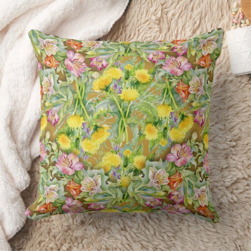 Beautiful Colorful Floral Pattern Pink Yellow  Throw Pillow