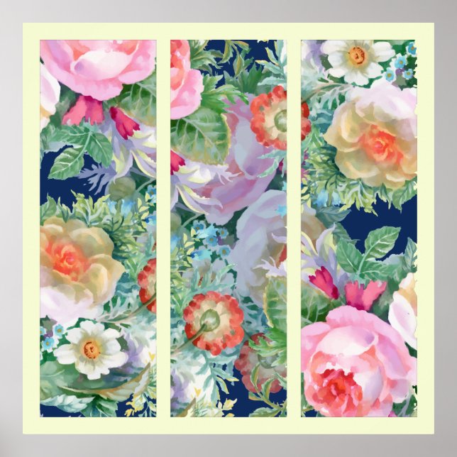 Beautiful Colorful Floral Triptych Poster (Front)
