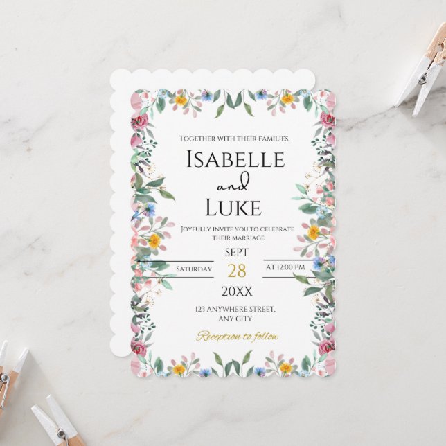 Beautiful, Colorful, Floral Wedding Invitation  (Front/Back In Situ)