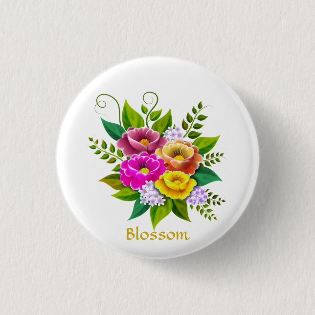 Beautiful Colorful Flower Bouquet Button (Front)