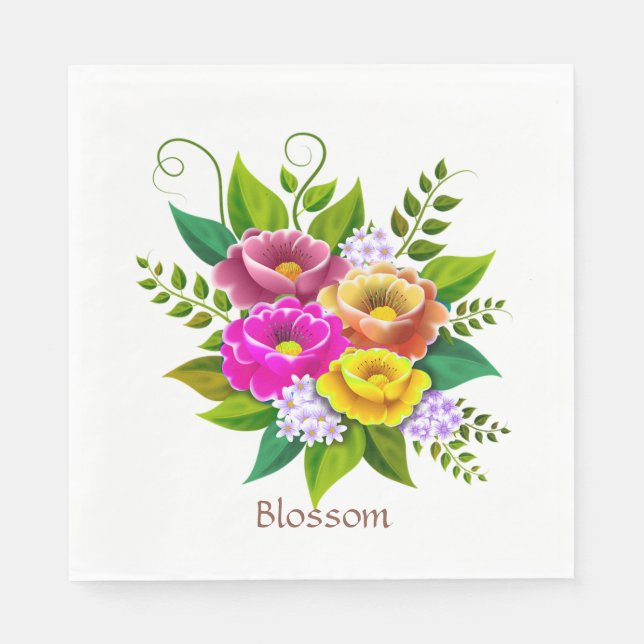 Beautiful Colorful Flower Bouquet Napkins (Front)