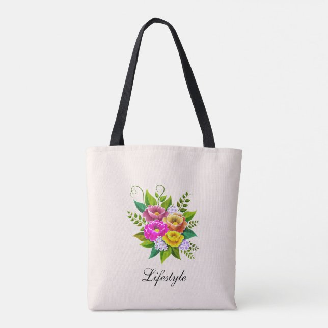 Beautiful colorful flower bouquet on ivory tote bag (Back)