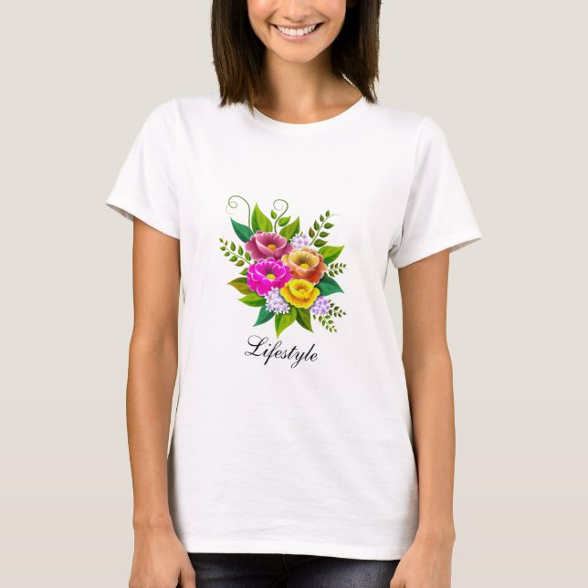 Beautiful Colorful Flower Bouquet T-Shirt (Front)