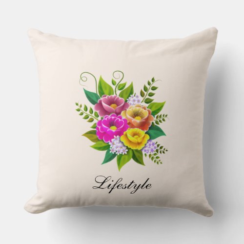 Beautiful Colorful Flower Bouquet Throw Pillow