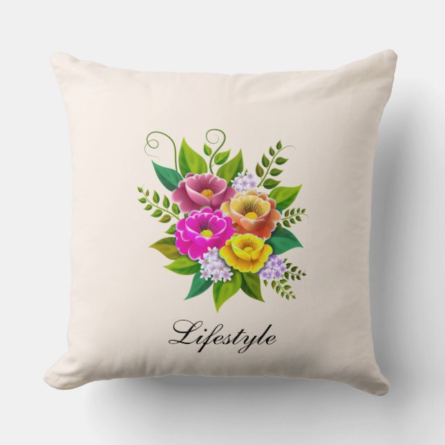 Beautiful Colorful Flower Bouquet Throw Pillow (Front)