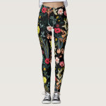 Beautiful Colorful Flowers and Botanical Plants Leggings<br><div class="desc">Stunning leggings featuring a pattern of colorful pink,  red and yellow flowers and plants set against a black background. Elegant,  yet playful,  making them perfect for a night out,  concert,  festival,  yoga workout or everyday wear.</div>